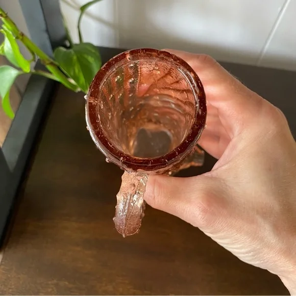 Antique Northwood LG Wright Pink Glass Town Tree Trunk Pump Creamer Vase Footed - Picture 9 of 9